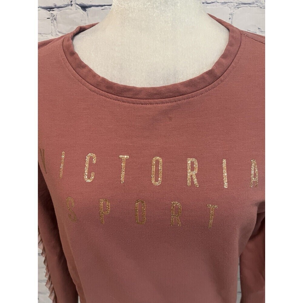 Victorias Secret Sport Womens Sweatshirt Pink Blush Ruffle Glitter Size XS - Picture 2 of 8